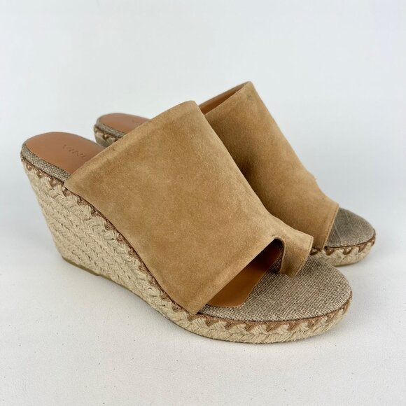 Vince Womens Sutherland Jute Wedge Sandals Brown Tan Suede Leather size 6M - Picture 1 of 16